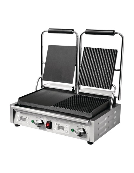 Gril de contact double Buffalo lisse à gauche/rainuré à droite