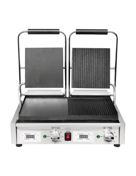 Gril de contact double Buffalo lisse à gauche/rainuré à droite