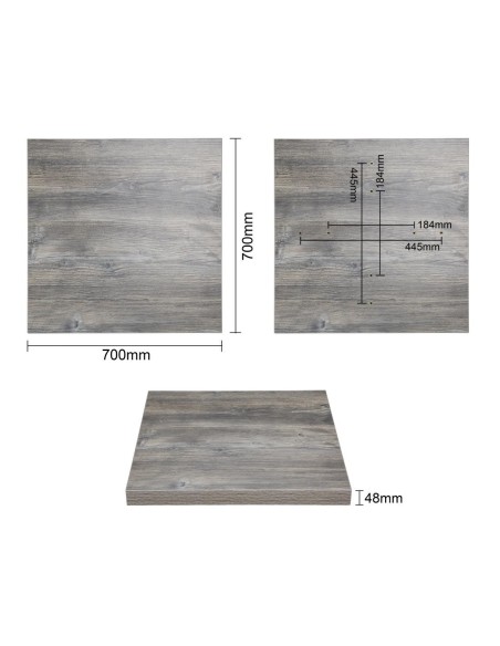 Plateau de table carré pré-percé en mélamine Bolero gris 700 mm