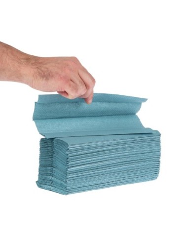 Essuie-mains 1 pli pliage en C Jantex bleu 2850 feuilles (lot de 15)