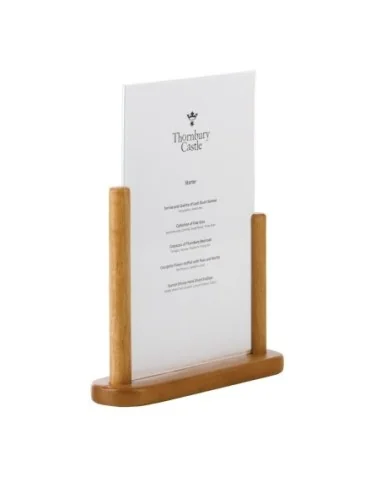 Porte-menu de table acrylique avec support en bois Securit teck A4