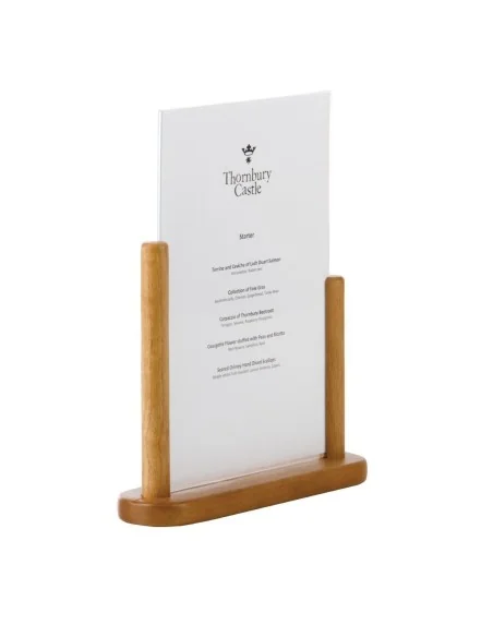 Porte-menu de table acrylique avec support en bois Securit teck A4