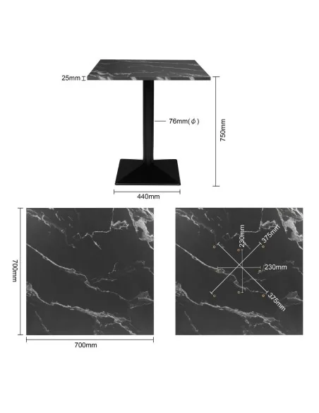 Table carrée Bolero Complete effet pierre noire 700mm